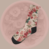 ピンクの背景に赤いハイビスカスの花  ソックス