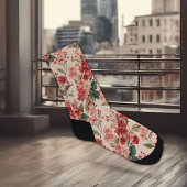 ピンクの背景に赤いハイビスカスの花  ソックス