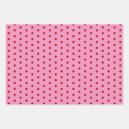 ピンクの背景に赤い水玉 ラッピングペーパーシート