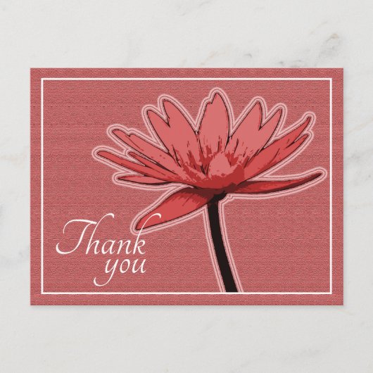 ピンクの背景に赤い睡蓮 ありがとう ポストカード (正面)