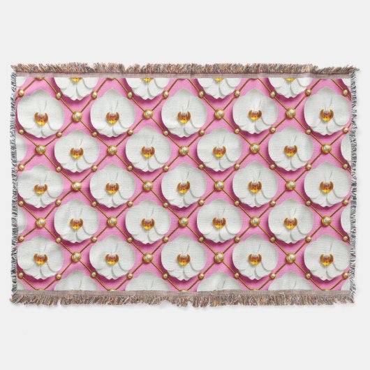 ピンクの背景に金色の白蘭の花 スローブランケット (正面)