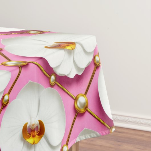 ピンクの背景に金色の白蘭の花 テーブルクロス (インサイチュ)