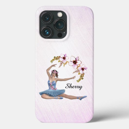 ピンクの背景に青いドレスのバレリーナの名前入り Case-Mate iPhoneケース (裏面)