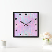 ピンクの背景に青い四角形を表示 スクエア壁時計 (ホーム)