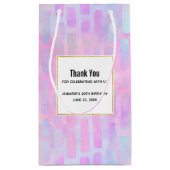 ピンクの背景に青い長方形のシェイプをありがとう スモールペーパーバッグ (裏面)