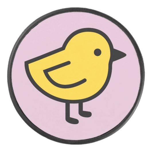 ピンクの背景に黄色いひよこ アイスホッケーパック (正面)