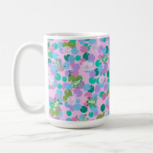 ピンクの背景のかわいいカエルアートマグ コーヒーマグカップ (左)