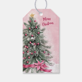 ピンクの背景のクリスマスツリー ギフトタグ