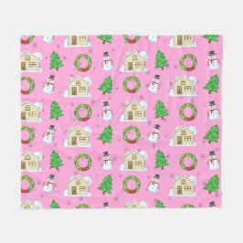 ピンクの背景のクリスマスパターン フリースブランケット