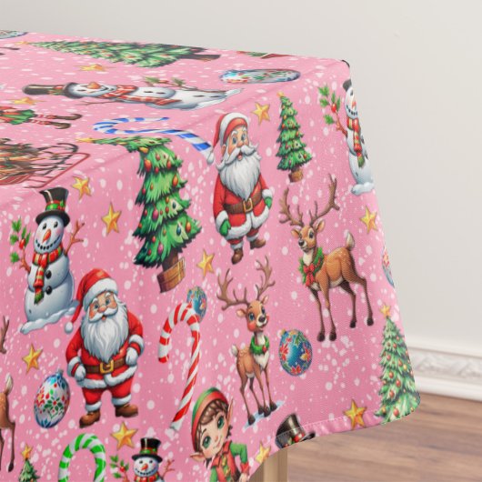 ピンクの背景のクリスマス装飾パターン テーブルクロス