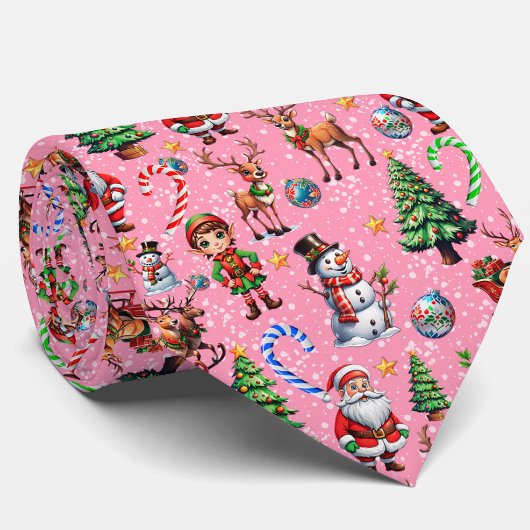 ピンクの背景のクリスマス装飾パターン ネクタイ