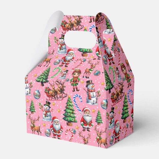 ピンクの背景のクリスマス装飾パターン フェイバーボックス (正面サイド)
