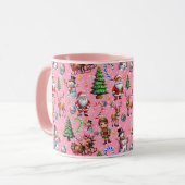 ピンクの背景のクリスマス装飾パターン マグカップ (正面左)