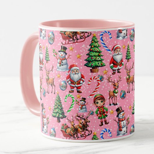 ピンクの背景のクリスマス装飾パターン マグカップ