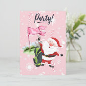 ピンクの背景のゴルフサンタクロースゴルファー 招待状 (スタンド正面)