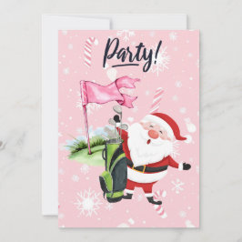 ピンクの背景のゴルフサンタクロースゴルファー 招待状