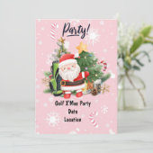 ピンクの背景のゴルフサンタクロースゴルファー 招待状 (スタンド正面)