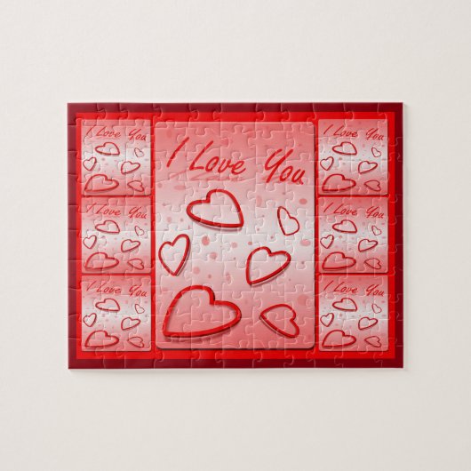 ピンクの背景のハートが大好き ジグソーパズル (横)