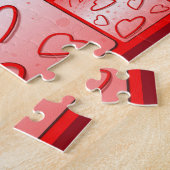 ピンクの背景のハートが大好き ジグソーパズル (側面)