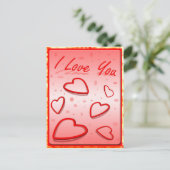 ピンクの背景のハートが大好き ポストカード (スタンド正面)