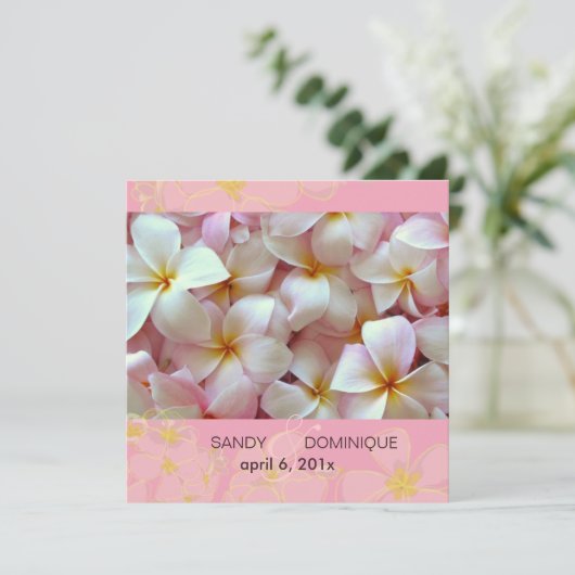 ピンクの背景のプルメリア 招待状 (スタンド正面)