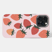 ピンクの背景の新鮮なイチゴ iPhoneケース (裏面横)