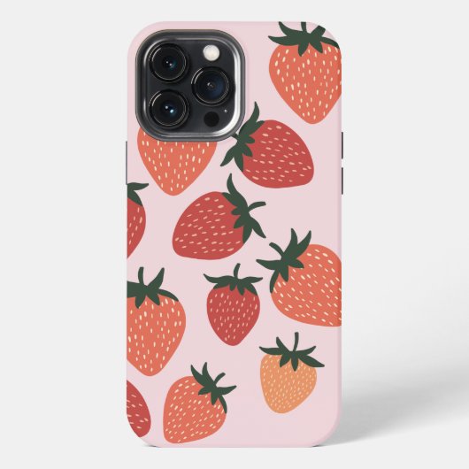 ピンクの背景の新鮮なイチゴ iPhoneケース (裏面)