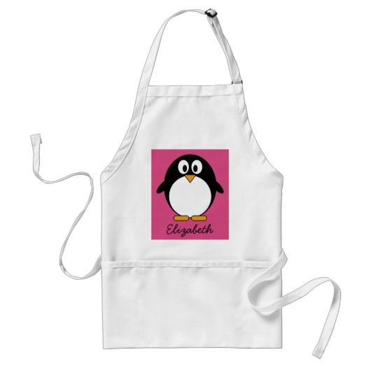 ピンクの背景を持つかわいい漫画のペンギン スタンダードエプロン (正面)