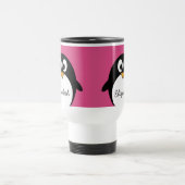 ピンクの背景を持つかわいい漫画のペンギン トラベルマグ (中央)