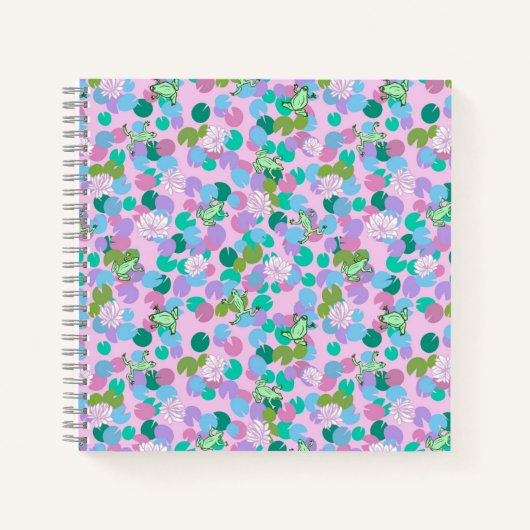 ピンクの背景を持つ可愛いカエルのアートノート ノートブック (正面)