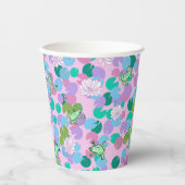 ピンクの背景を持つ可愛いカエル紙カップ 紙コップ (正面)