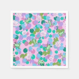 ピンクの背景を持つ可愛いカエル紙ナプキン スタンダードカクテルナプキン