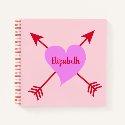 ピンクの背景を持つ美しい紫のハート ノートブック (正面)
