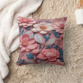 ピンクの背景を持つ花の模様 クッション (ブランケット)