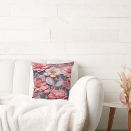 ピンクの背景を持つ花の模様 クッション