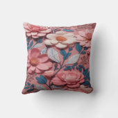 ピンクの背景を持つ花の模様 クッション (裏面)