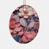ピンクの背景を持つ花の模様 セラミックオーナメント (右)