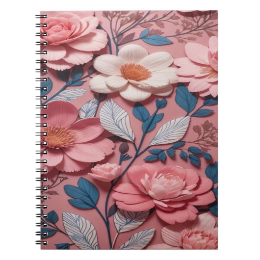 ピンクの背景を持つ花の模様 ノートブック (正面)