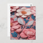 ピンクの背景を持つ花の模様 ポストカード (正面/裏面)