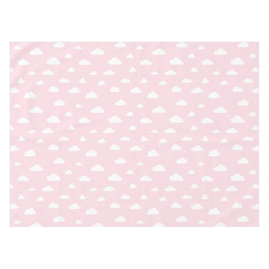 ピンクの背景パターンの白い漫画の雲 テーブルクロス (正面(横))