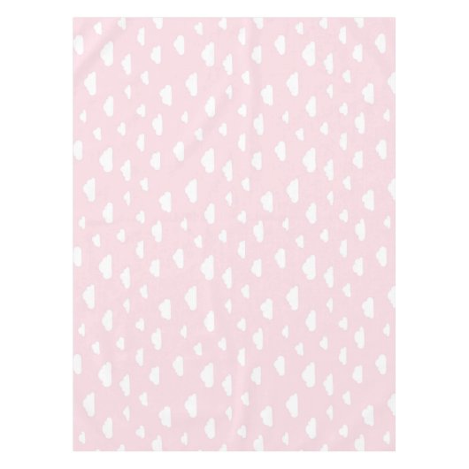 ピンクの背景パターンの白い漫画の雲 テーブルクロス (正面)