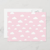 ピンクの背景パターン上の白い漫画の雲 ポストカード (正面/裏面)