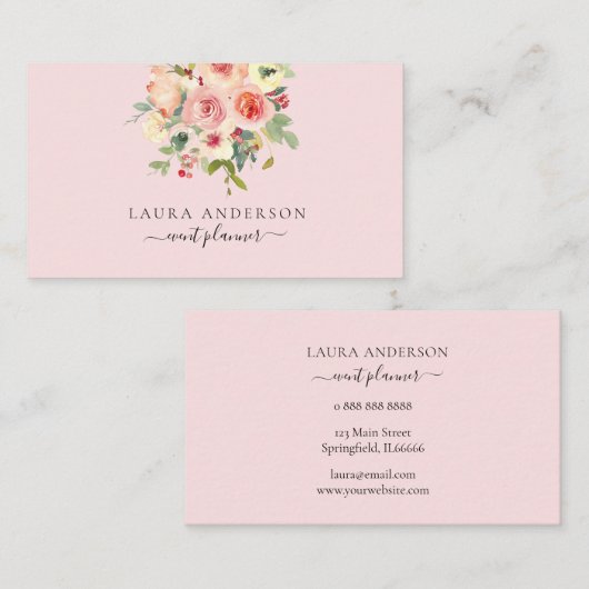 ピンクの背景ビジネスのソフトウォーターのカラーフローラ 名刺 (正面/裏面)