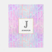 ピンクの背景モノグラムの青い四角形の形状 フリースブランケット (正面)