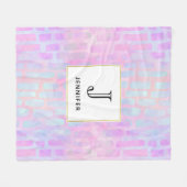 ピンクの背景モノグラムの青い四角形の形状 フリースブランケット (正面(横))