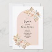 ピンクの背景、ボーホバプテスマの女の子への招待 招待状 (正面)