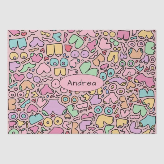 ピンクの胸が人気のユーモア満載のパターン 薄葉紙 (正面)