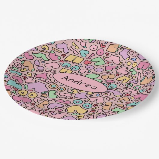 ピンクの胸のパタ人気があるーン ペーパープレート (アングル)