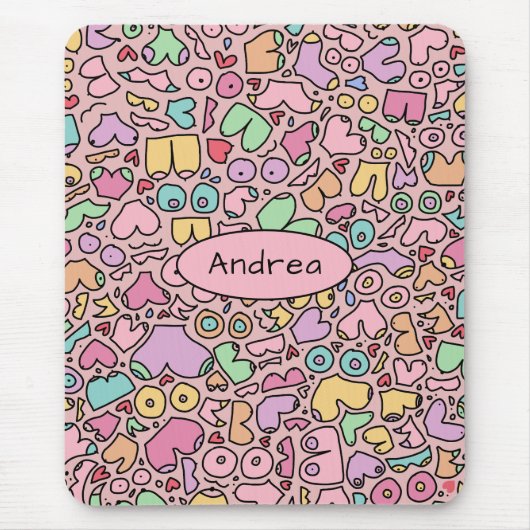 ピンクの胸のパタ人気があるーン マウスパッド (正面)