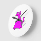 ピンクの脂肪質猫 ラウンド壁時計 (傾斜)